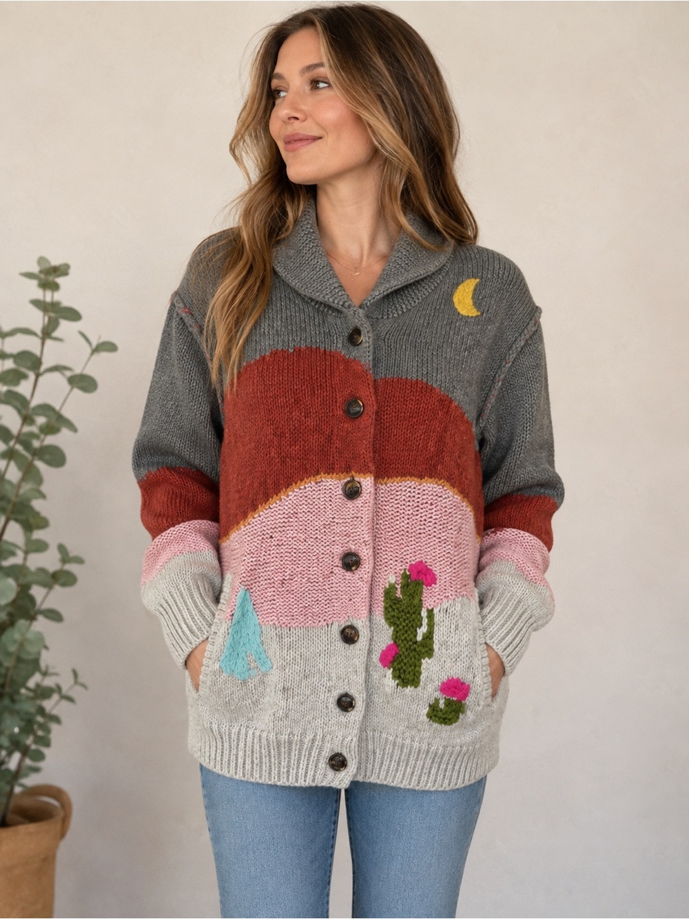 Sundance Spirit Winds Horse Cardigan Sweater Womens S Chunky Knit Western Boho